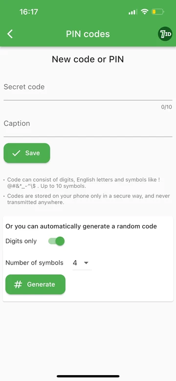 7ID: Vygenerujte si PIN alebo kód